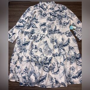 Summer Destiny NWT White Floral Patterned Shirt Dress Size 1X